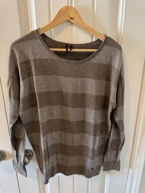 Guess Neutral Taupe Striped Knit Sweater